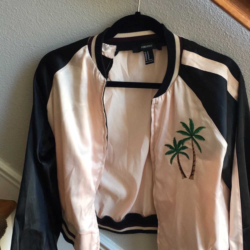 F21 varsity palm tree jacket